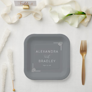 Elegant Grey Geometric Motions Paper Plate