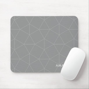 Elegant Grey Geometric Pattern With Custom Name Mouse Mat