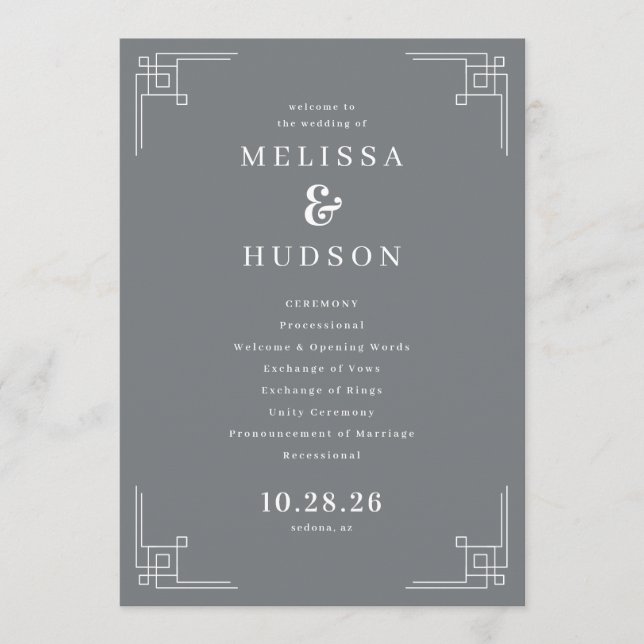 Elegant Grey Geometric Wedding Ceremony Programme (Front)