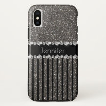 Elegant Grey Glitter Personalised  iPhone X Case