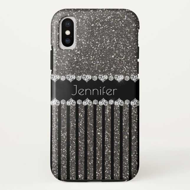 Elegant Grey Glitter Personalised  iPhone X Case (Back)