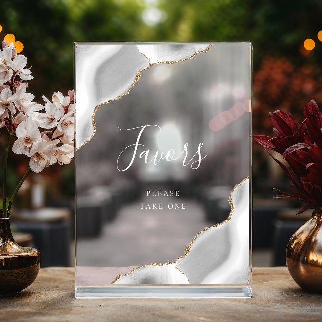 Elegant Grey Gold Agate Wedding Favours Acrylic Sign (Creator Uploaded)