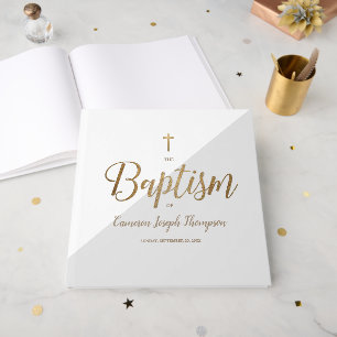 Elegant Grey  gold Cross Baby Custom Baptism Guest Book