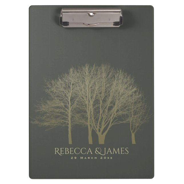 ELEGANT GREY GOLD FALL AUTUMN TREES MONOGRAM CLIPBOARD (Front)