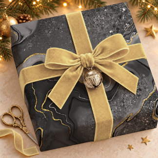 Elegant Grey Gold Fluid Marble Pattern Wrapping Paper