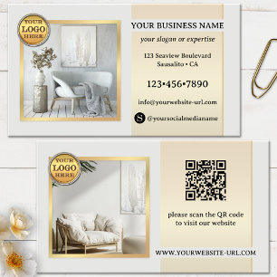 Elegant Grey Gold Furniture or Interior Design Business Card