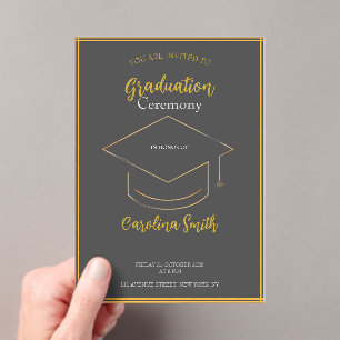 Elegant Grey & Gold Graduation Invitation