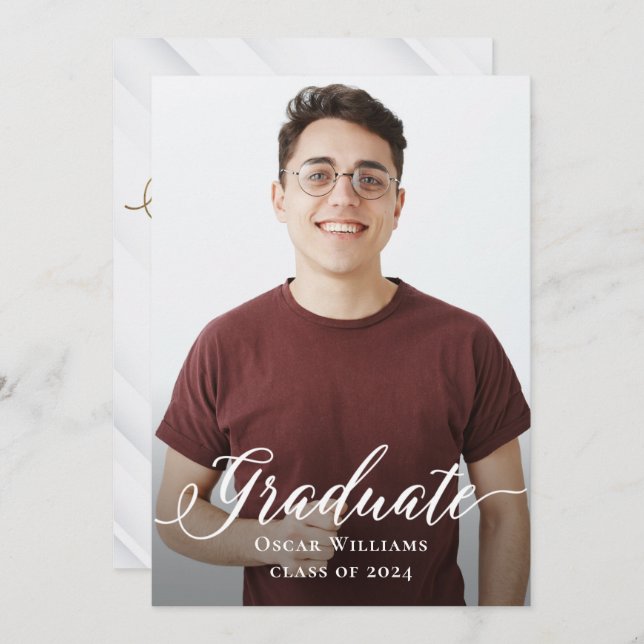 Elegant Grey Gold Graduation Party Photo Invitation (Front/Back)