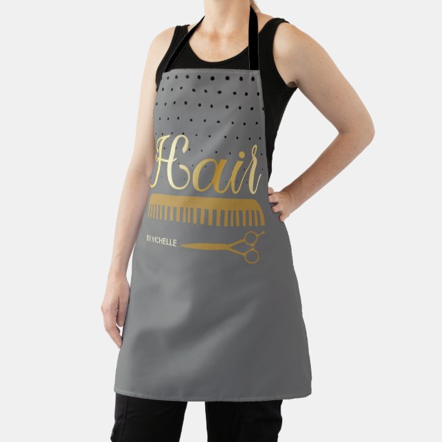 Elegant Grey gold Hairstylist Salon Name Apron (Insitu)
