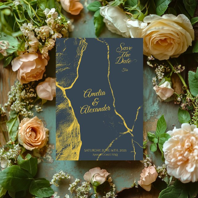 Elegant Grey & Gold Marble Save the Date Modern  Invitation (Creator Uploaded)