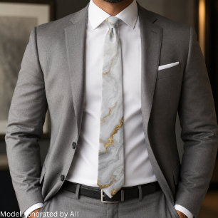 Elegant Grey Gold Marble Tie