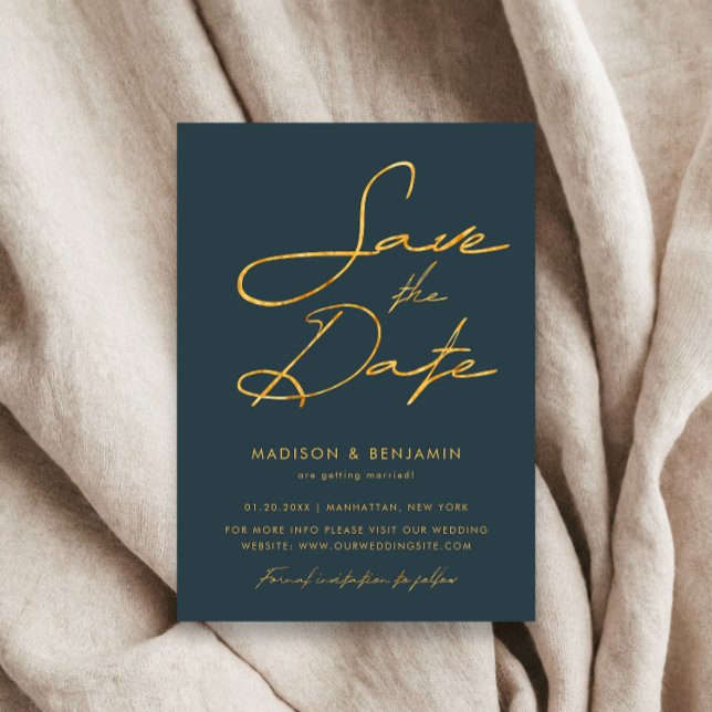 Elegant Grey Gold Modern Typography Wedding Save The Date (Creator Uploaded)