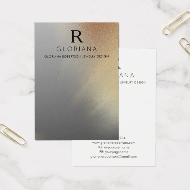 Elegant Grey Gold Monogram Earring Display Card (Office)
