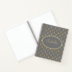 Elegant Grey & Gold Pineapple Personalised Sketch Notebook