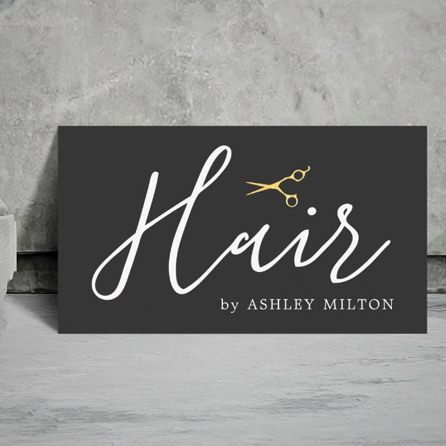Elegant Grey Gold Scissors Hair Stylist Business Card (Creator Uploaded)