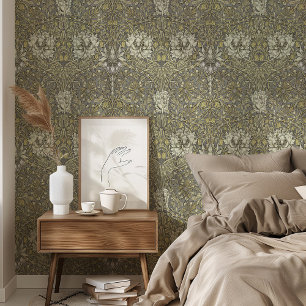 Elegant Grey & Gold Vintage Floral Honeysuckle Wallpaper