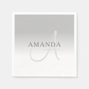 Elegant Grey Gradient Customisable Monogram Napkin