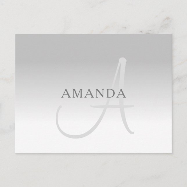 Elegant Grey Gradient Customisable Monogram Postcard (Front)