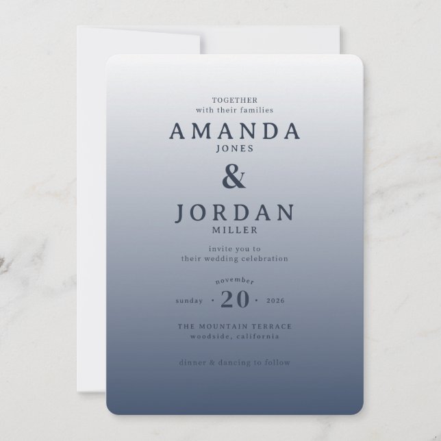 Elegant Grey Gradient Serif Wedding Invitation (Front)