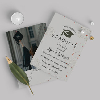 Elegant grey graduation invitation with one photo