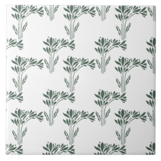 Elegant Grey-Green Botanical Pattern Tile