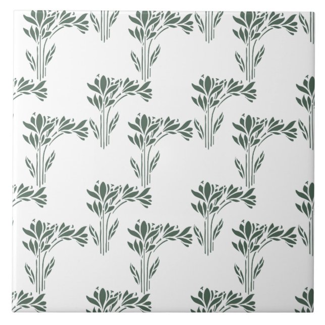 Elegant Grey-Green Botanical Pattern  Tile (Front)