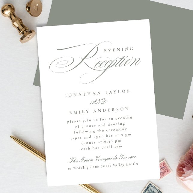 Elegant Grey Green Calligraphy Wedding Reception Enclosure Card (Creator Uploaded)