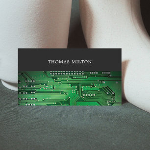 Elegant Grey Green Circuit Board Consultant Business Card