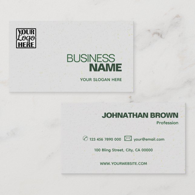 Elegant Grey Green Classic Simple with Brand Logo  Business Card (Front/Back)