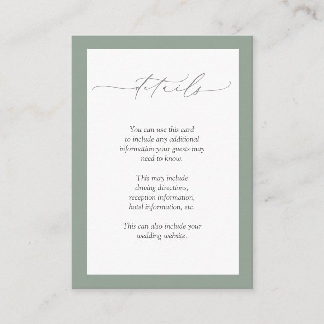 Elegant Grey Green Floral Wedding Details Enclosure Card (Front)
