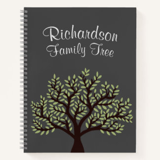 Elegant Grey Green Leaf Genealogy Family Tree Notebook