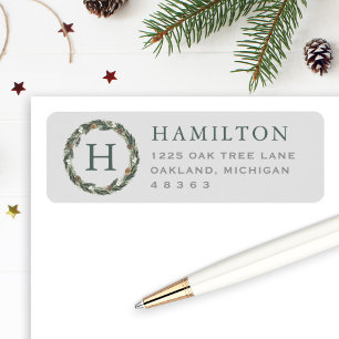 Elegant Grey Green Pine Wreath Monogram