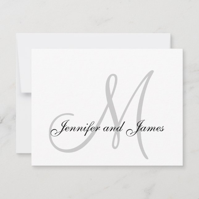 Elegant Grey Grey Monogram Wedding RSVP Card (Front)