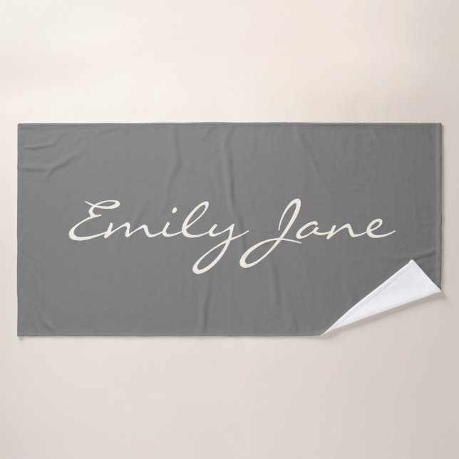 Elegant Grey Handwritten Script Name Custom  Bath Towel (Bath Towel)