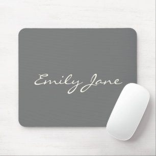 Elegant Grey Handwritten Script Name Custom Mouse Mat