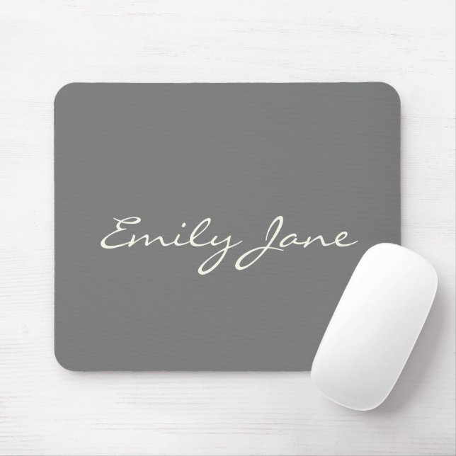 Elegant Grey Handwritten Script Name Custom Mouse Mat (With Mouse)