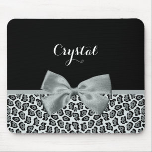 Elegant Grey Jaguar Print Pretty Name Silver Bow Mouse Mat