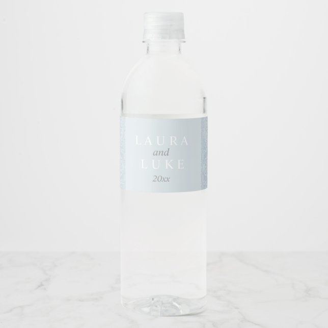 Elegant Grey Lace Water Bottle Label (Front)