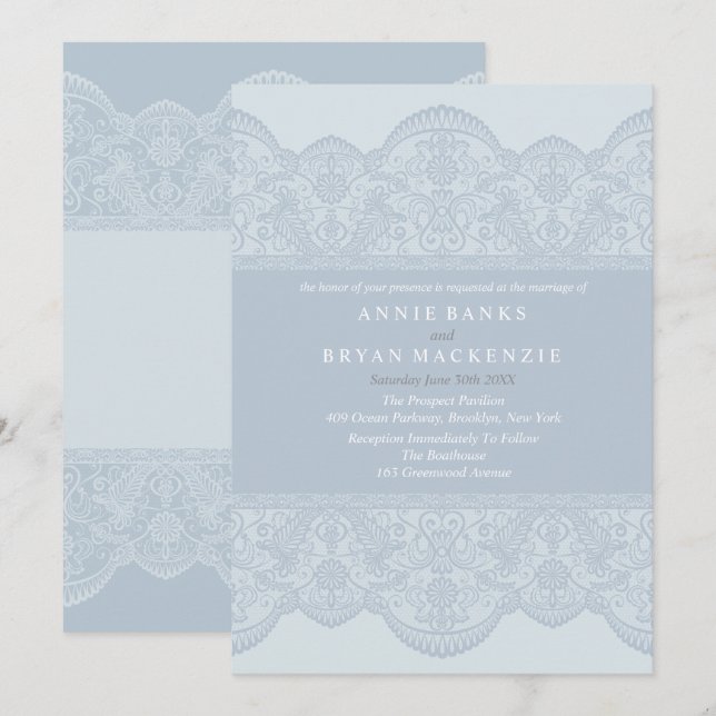 Elegant Grey Lace Wedding Invitations (Front/Back)