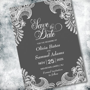 Elegant Grey Lace Wedding Save The Date