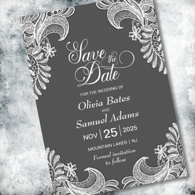 Elegant Grey Lace Wedding Save The Date (Creator Uploaded)
