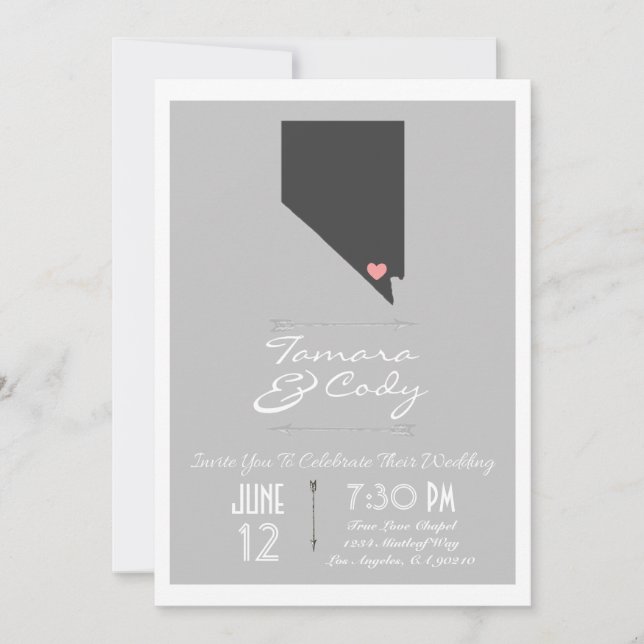 Elegant Grey Las Vegas, Nevada Wedding Invitation (Front)