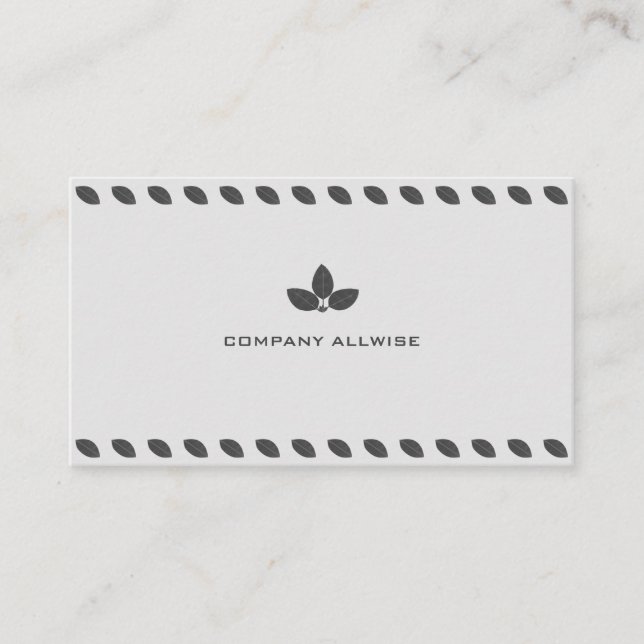 Elegant Grey Laurel Leaves on Silver Colour Business Card (Front)