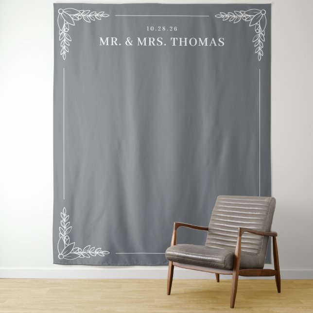Elegant Grey Leaf Motions Tapestry (In Situ)