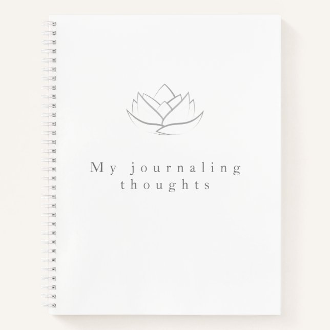 Elegant Grey Lotus Flower Journalling Thoughts Notebook (Front)