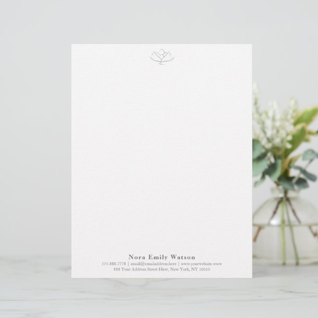 Elegant Grey Lotus Flower Yoga Teacher Custom Letterhead (Standing Front)