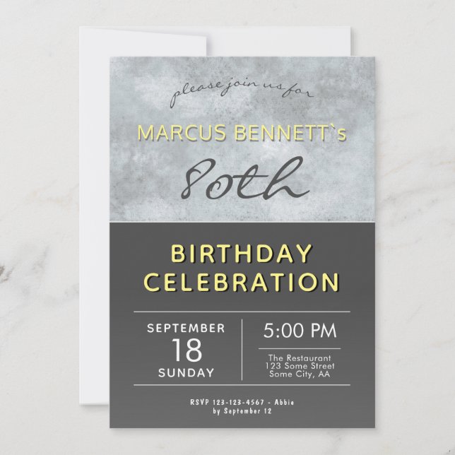 Elegant Grey Man 80th Birthday Party Invitation (Front)