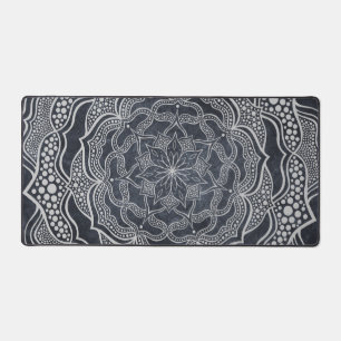    Elegant Grey Mandala Art Reiki Yoga Neutral Zen Desk Mat