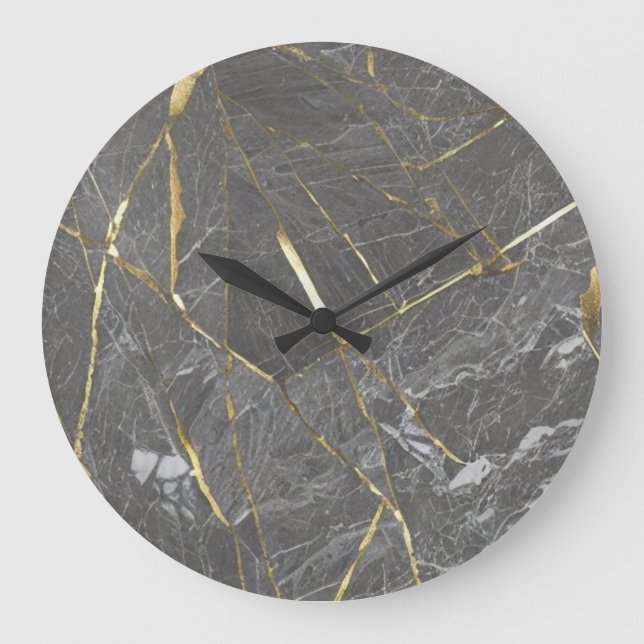 Elegant Grey Marble and Gold Lines Wall Clock (Front)