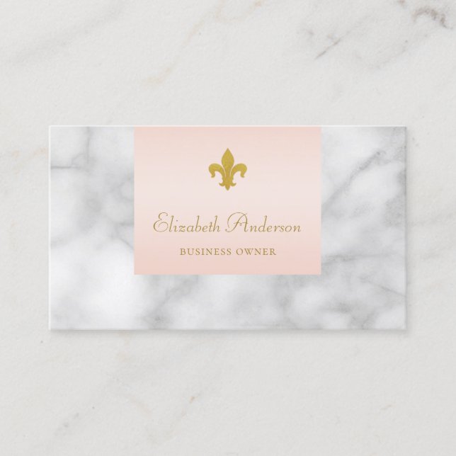 Elegant Grey Marble Pink With Gold Fleur de Lis Business Card (Front)